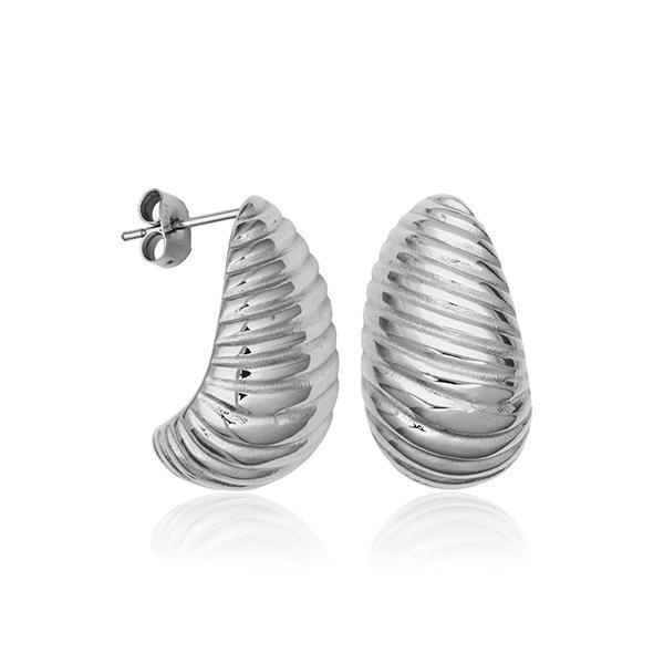 CJ STEELX Ridged Dome Stud Earrings - Silver