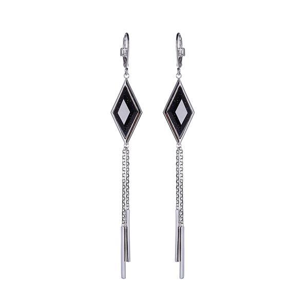 ER2LC7XAC-W Sterling Silver Diamond Shape Blue Gold Stone Tasse Leverback Earrings