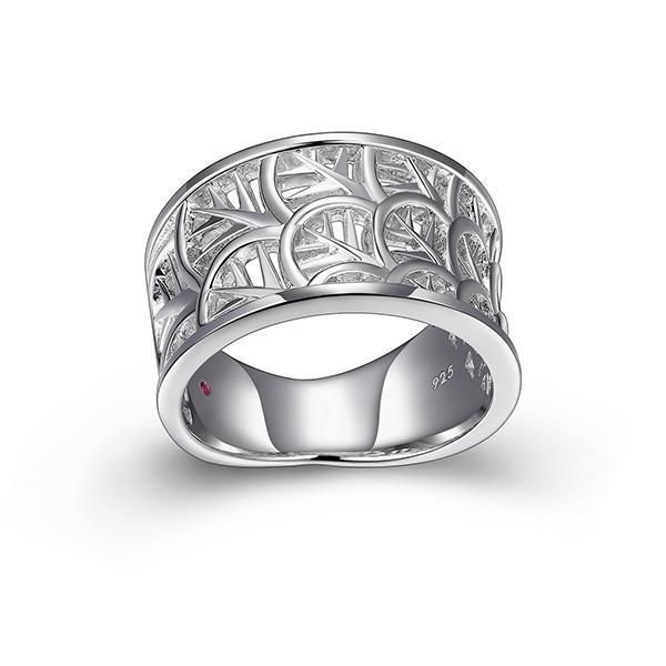 RR4LA9NA0-W-7 Sterling Silver Leaf Cut Detail Ring Band Size 7