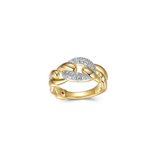 R34LAFM-2T-6 "Ebullience" Twisted Oval Link with Cubic Zirconia Ring - Silver and Gold