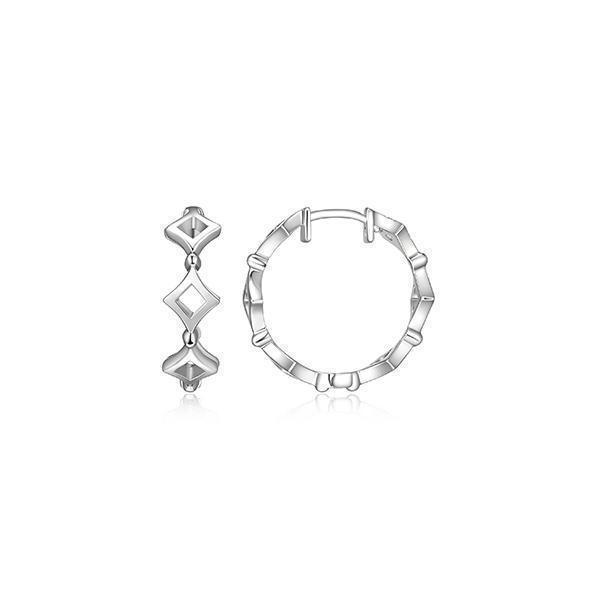 ER2LCJT-W "Stellar" Sterling Silver Rhodium Plated Rhombus Hoop Earrings