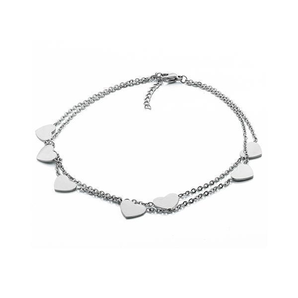CJ Steelx Heart Anklet Double Chain - Silver
