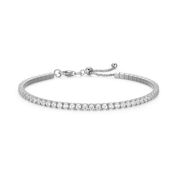 BR1ACHY00-W-8 Sterling Silver 2.5mm Round Cubic Zirconia Adjustable Tennis Bracelet Size 8