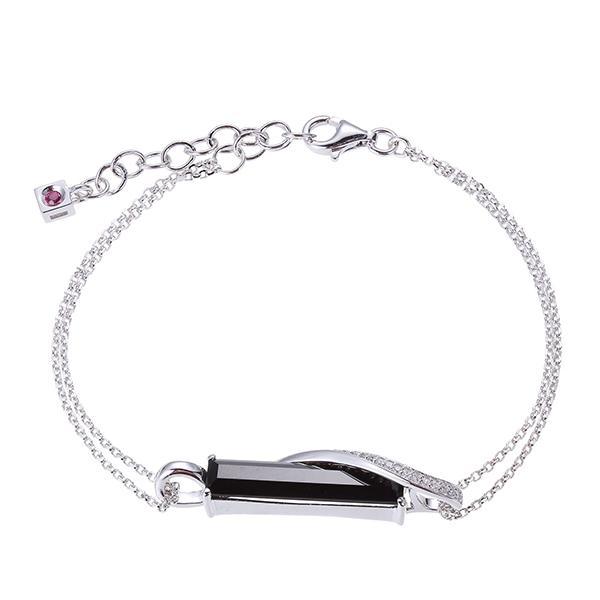 BR1LADB2-W-6.5 Revolution CZ and Black Agate Wrap Double Strand Bracelet Size 6.5