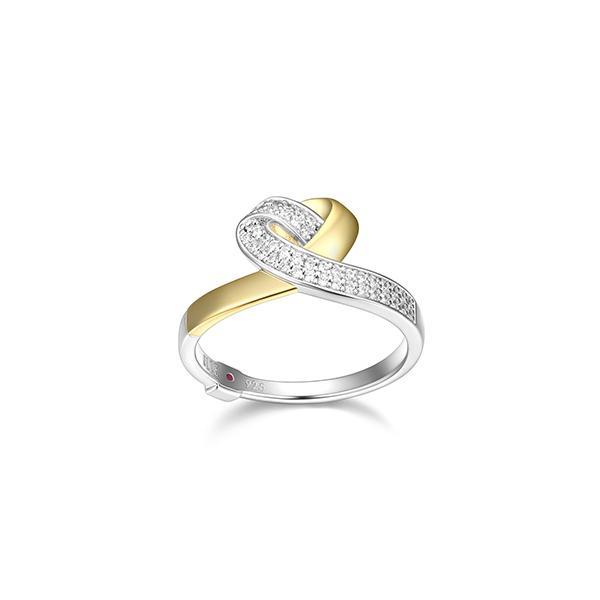 RR4LAH000-2T-6 Sterling Silver AMOUR Cubic Zirconia Heart Two Tone Ring Size 6