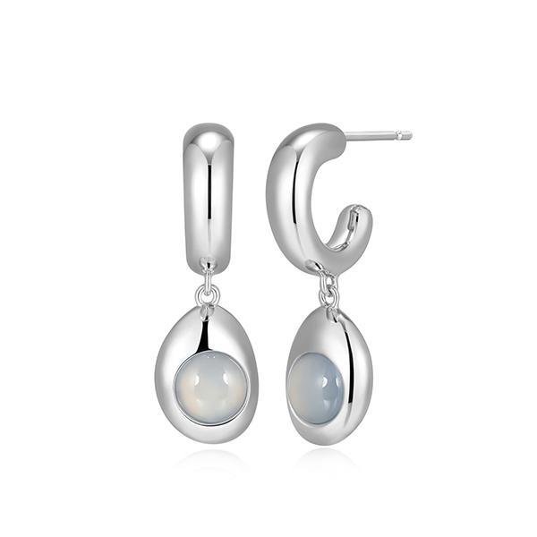 ER2AWANA4-W Sterling Silver Blue Chalcedony Puffy Half Hoop Pebble Earrings