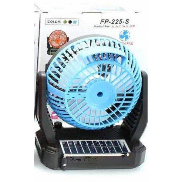 Desktop Cooling Fan Portable Bluetooth Speaker with Solar Charge, LED Light, FM Radio, Multi Feature Speakers KIFP225 for Universal Cell Phone And Bluetooth Device - Black