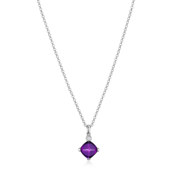 NR0LBJ4BY-W Marble Synthetic Cushion Cut Amethyst and CZ Short Necklace