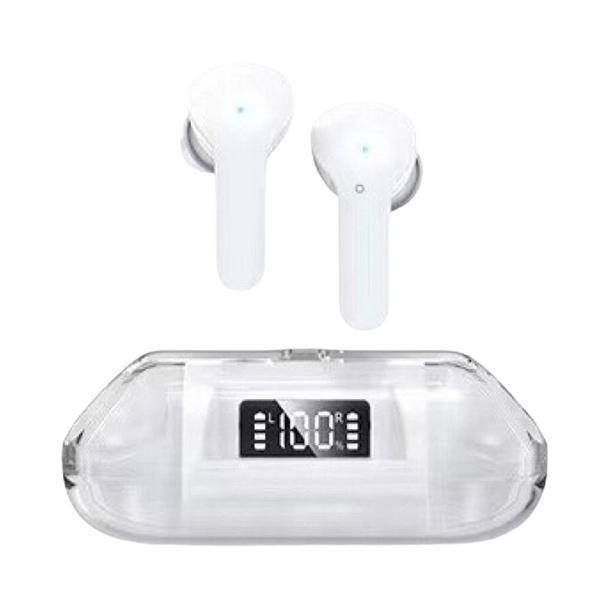 Crystal Clear Transparent In-Ear TWS Headphones Ultimate Sound and Advanced Real-Time Battery Display KIBW04 for Universal Cell Phone And Bluetooth Device - White