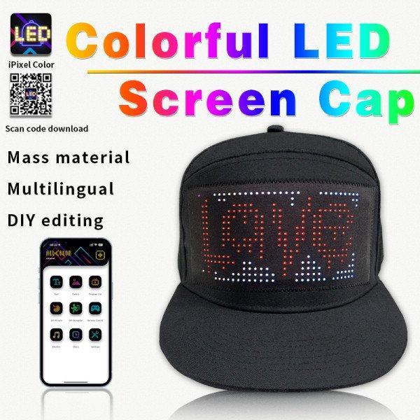 LED Rechargeable Light Up Smart Cap with Full Color Display - App Controlled Programmable Hat with Custom Text & Images for Bespoke Design Adjustments - Black