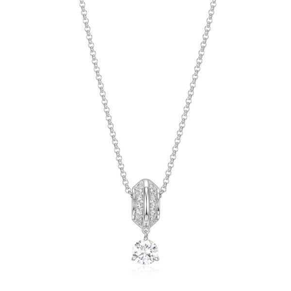 NR0LBK05-W Glimmer Round Cubic Zirconia Pendant Necklace
