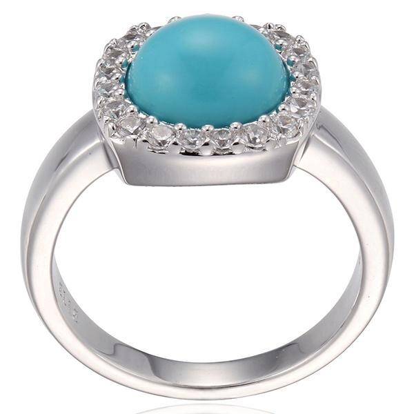 RR4L899AZ-W-7 Sterling Silver Simulated Blue Topaz Ring Size 7