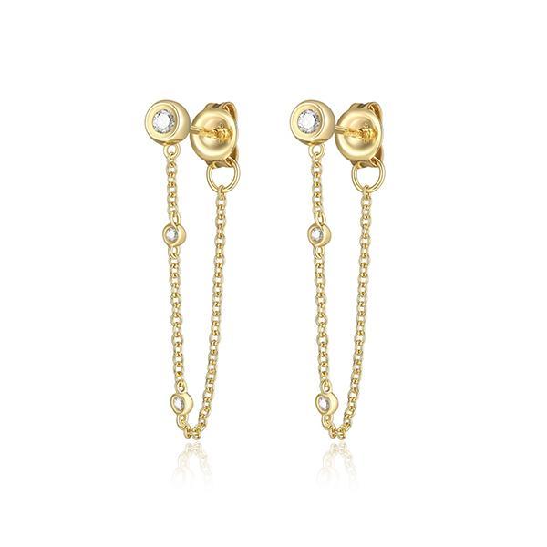 Bezel Set Lab grown Diamond (0.14) Chain Loop Earrings - Gold