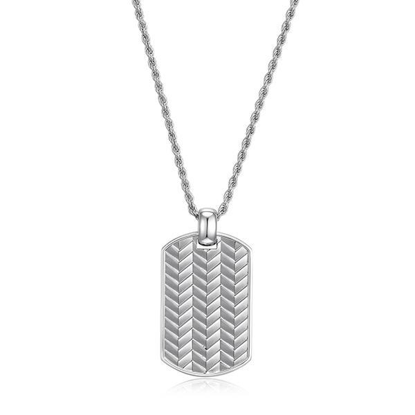 Sterling silver CJ Ethos CHEVRON rhodium plated dog tag necklace