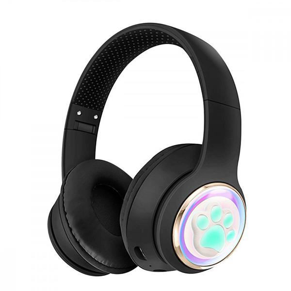 Cute Cat Paw LED Light Bluetooth Headphones - Over-Ear Gaming Headset for PC, Phone & Tablet KIAKZ61 for Universal Cell Phone And Bluetooth Device - Black