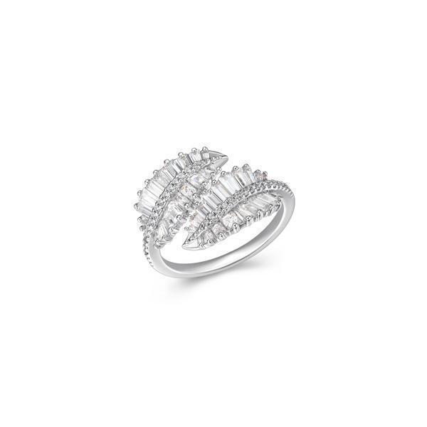 Diamondlite Cubic Zirconia Paradise Baguette Leaf Bypass Ring - Silver - Size 6
