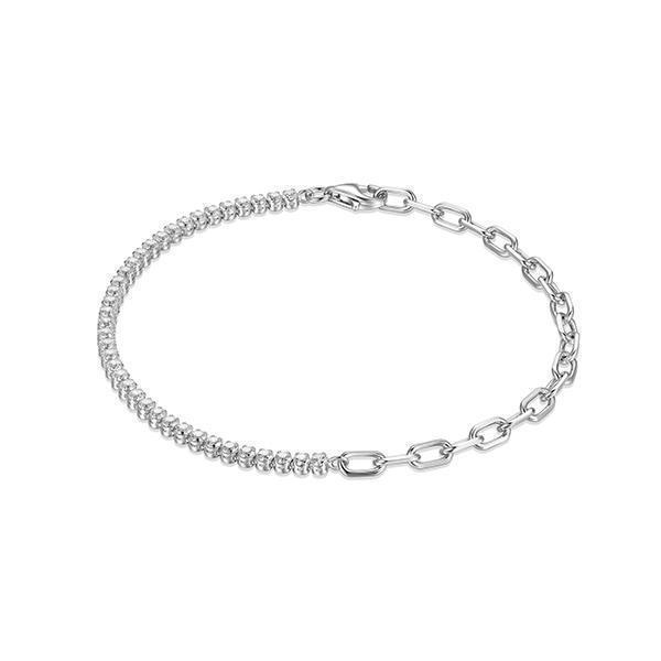 Half and Half Dalloz Cubic Zirconia Tennis Bracelet and Link Chain - Silver