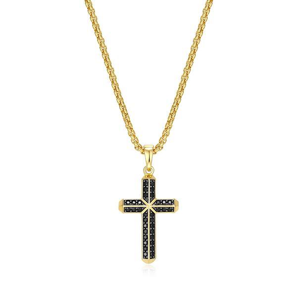 Sterling silver CJ Ethos BLACK ICE 2 tone sapphire cross pendant - 24"