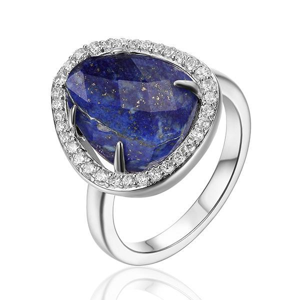 RR4L98029-W-7 Sterling Silver Blue Lapis Lazuli and Cubic Zirconia Ring Size 7