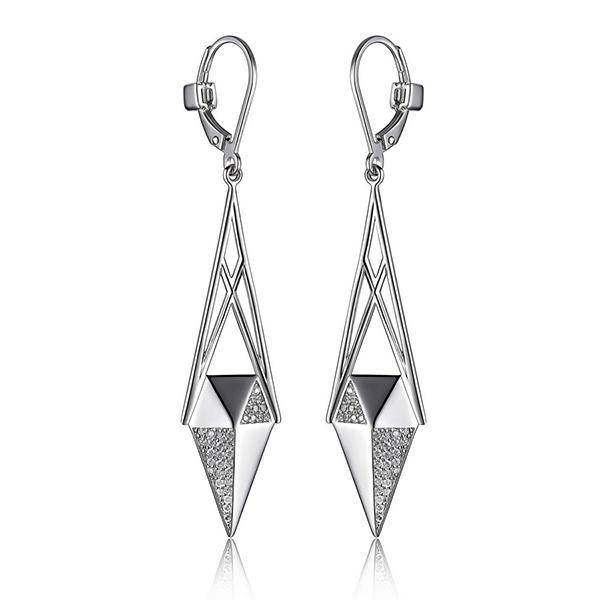 ER2LC5900-W Sterling Silver Cubic Zirconia Large Spear Leverback Earrings