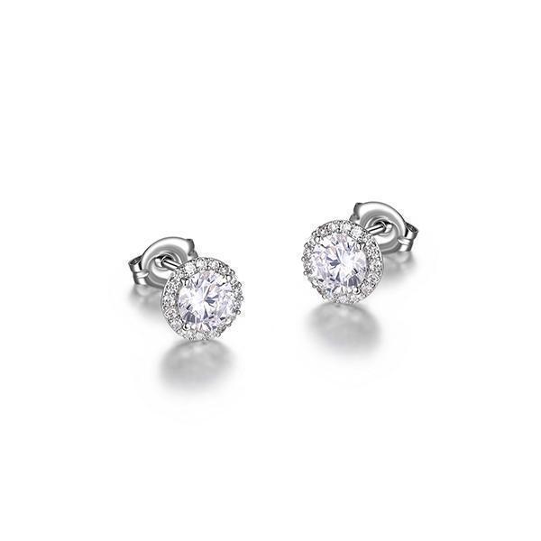 Diamondlite Cubic Zirconia 5mm Round Halo Stud Earrings - Silver