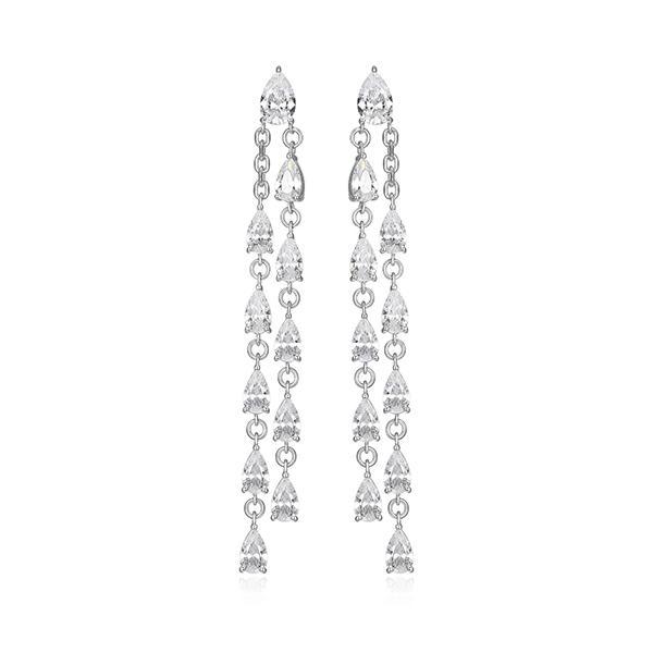 ER2AU5L00-W Sterling Silver Dimanondlite Cubic Zirconia Pear Double Row Earrings
