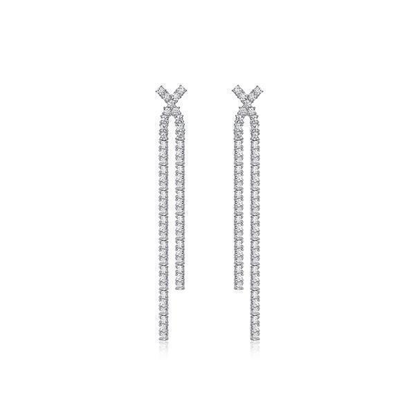Diamondlite Cubic Zirconia Criss Cross Long Double Drop Earrings - Silver