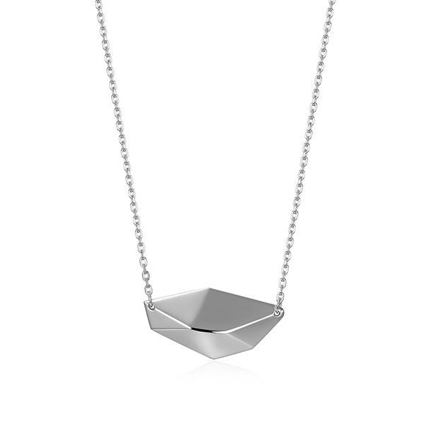 NR0LC08A0-W-16 Sterling Silver PEAK East West High Polished Polygon Necklace Size 16