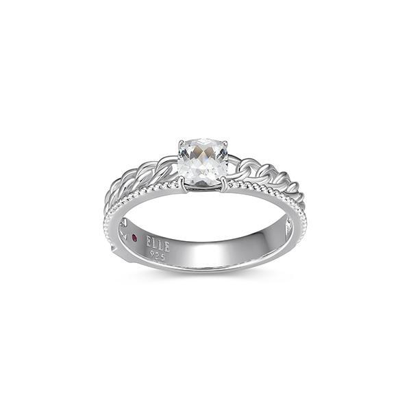 RR4LAJPDC-W-8 Sterling Silver WEAVE 5mm Cushion Cut Created White Sapphire Ring Size 8