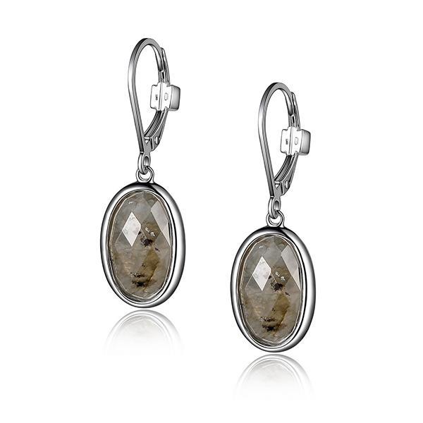 ER2LC6VAR-W Sterling Silver Checkerboard Genuine Labradorite Leverback Earrings