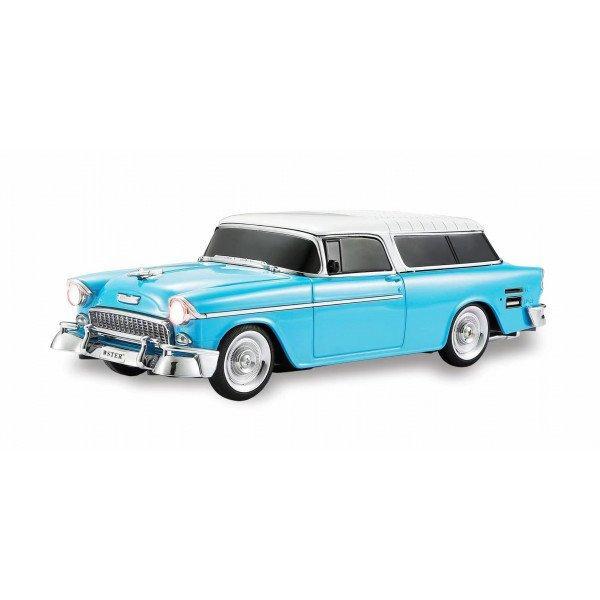 Vintage Style Vinyl Roof Car Design Automobile LED Lights Bluetooth Wireless Speaker KIWS-1955 for Universal Cell Phone And Bluetooth Device - Blue