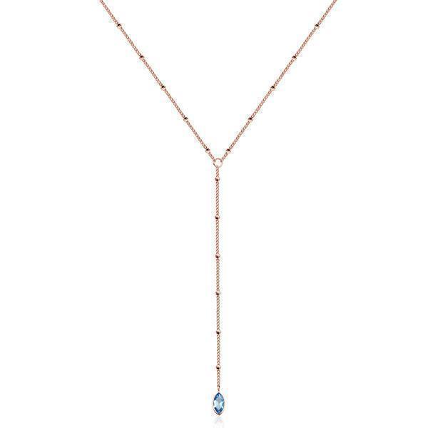 CJ Steelx Lariat Beaded Necklace with Marquise Blue Stone - Rose Gold