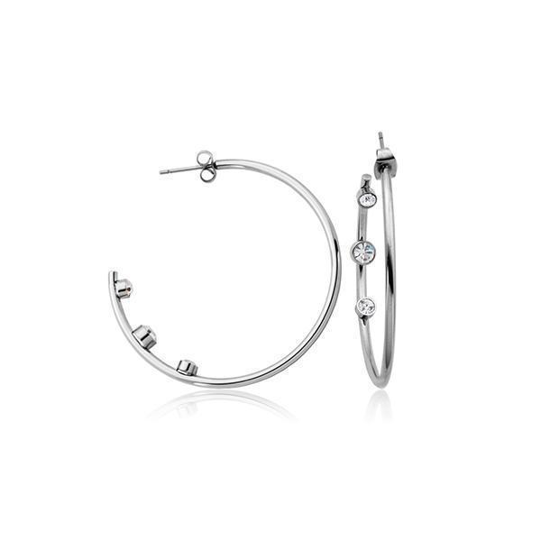 CJ Steelx Preciosa Crystal Stainless Steel Hoop Earrings