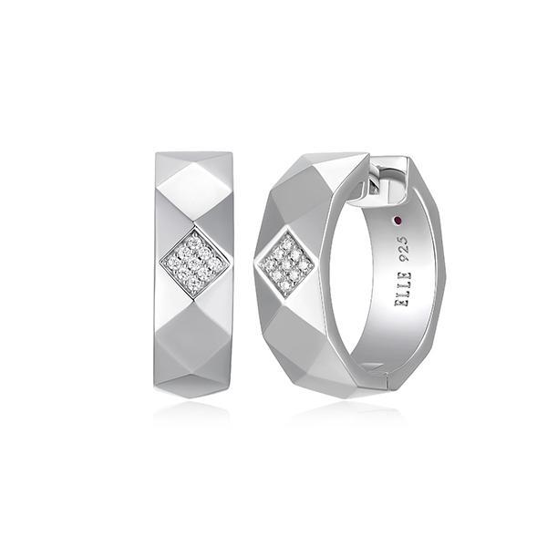 ER2LCS100-W Sterling Silver CAPTIVATE Dimensional Quilted with Cubic Zirconia Hoop Earrings