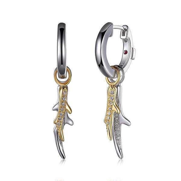 ER2LC84CG-W Sterling Silver Coral Dangle with Removable Charms Two Tone Hoop Earrings