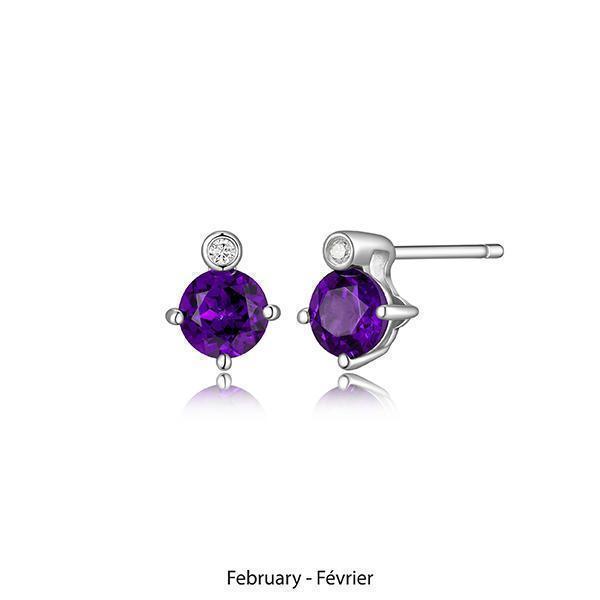 ER2LCQ9-FEB "Birthstone" February (Amethyst) and Lab Grown Diamond Earrings