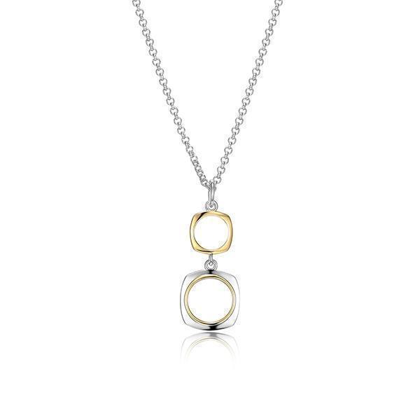 NR0LBNZ-2T "Aureole" Sterling Silver 2-Tone Open Square Link Necklace