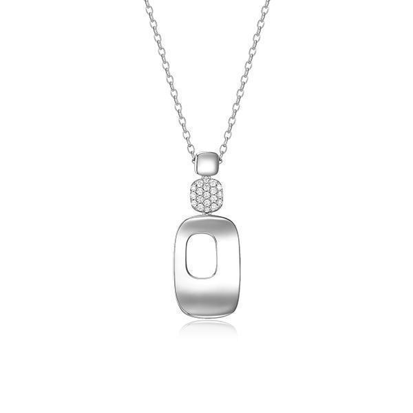 NR0LBYF-W "Lookout" Round Cubic Zirconia Cushion Rectangle Cut Out Pendant Necklace