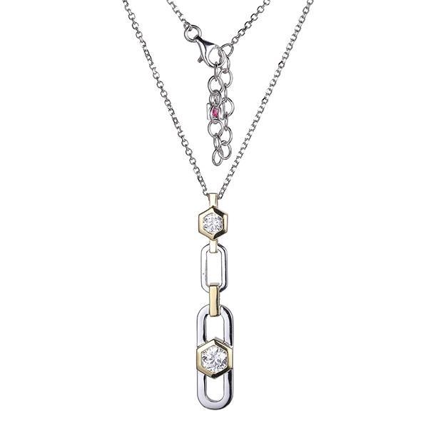 NR0LBAN00-W-18 Sterling Silver Two Tone Pendant Long Necklace Size 28