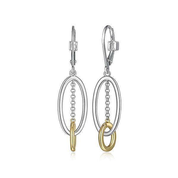 ER2LCQWA0-2T Sterling Silver CIRCADIA Oval and Circle Drop with Leverback Two Tone Earrings
