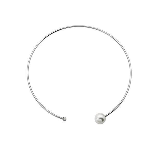 CJ Steelx Pearl and Crystal Flexi Stainless Steel Choker
