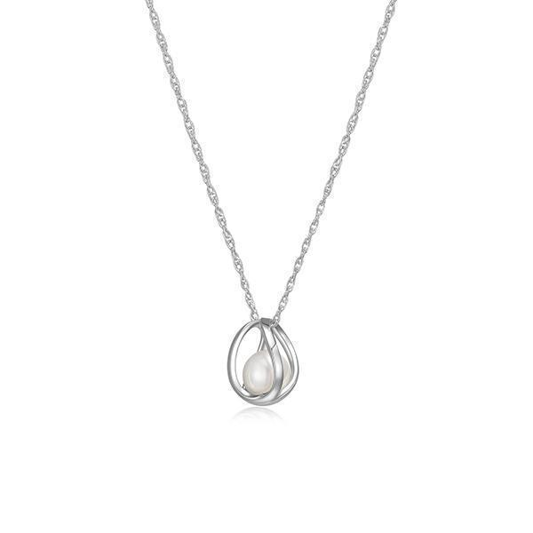 NR0LBV5-W "Luna" Sterling Silver White Pearl and Cage Necklace