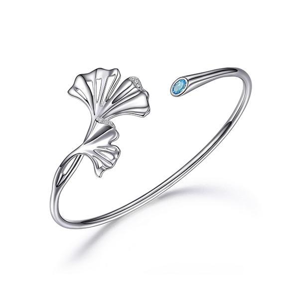 BR1LAEN1-W-6.75 Ginkgo Blue Topaz Open Cuff Bangle Size 6.75