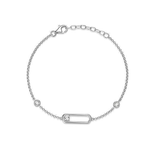 Diamondlite Cubic Zirconia 3.5mm Round Paperclip Station Bracelet - Silver