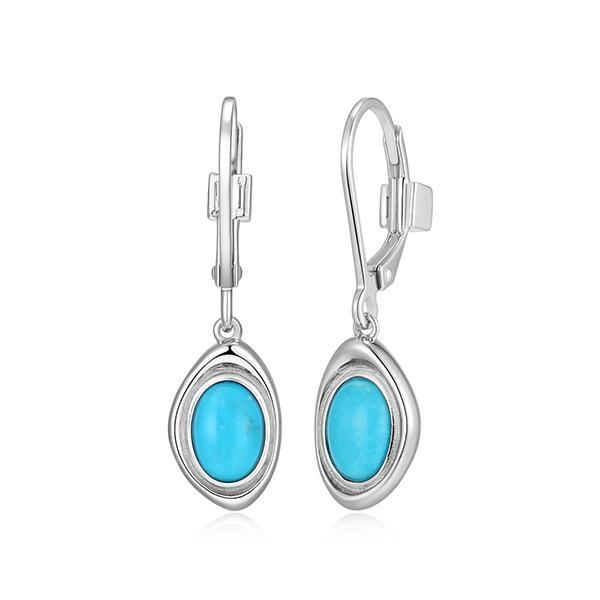 ER2LCUTFV-W Sterling Silver OASIS Genuine Oval Turquoise Leverback Earrings