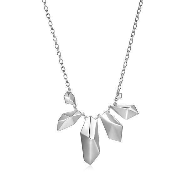 NR0LC09A0-W-17 Sterling Silver PEAK High Polished Polygon Station Necklace Size 17