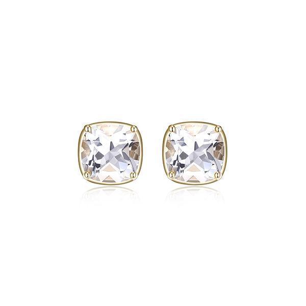 E32LCM9-Y "Marble" Clear Quartz Cushion Cut Stud Earrings