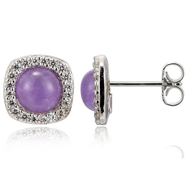 ER2LBP097-W Sterling Silver Dyed Purple Quartz and Cubic Zirconia Stud Earrings