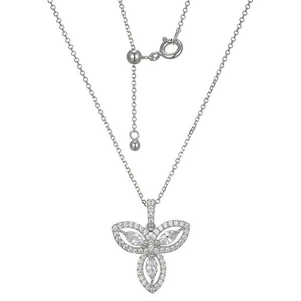 NR3AXMQ00-W-18 Sterling Silver Diamondlite Cubic Zirconia Marquise Trillium Necklace Size 18