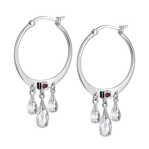ER2LBLKCF-W Sterling Silver INTANGIBLE Triple White Crystal Hoop Earrings